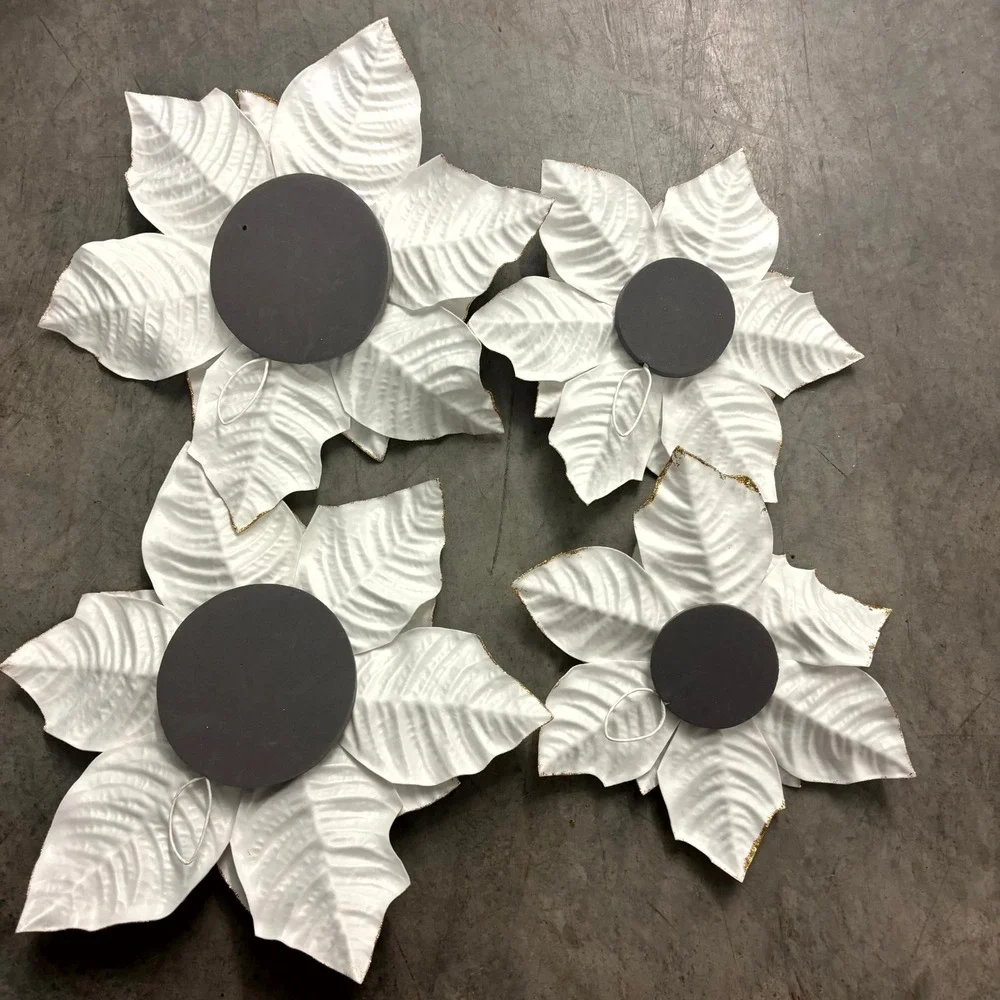 White Gold Poinsettia Christmas Ornaments Magnets Set of 4 Holiday Floral Decor